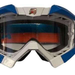 ARIETE GOGLE RIDING CROWS BASIC KOLOR BIAŁY/NIEBIESKI/POMARAŃCZOWY, SZYBKA ANTI FOG, ANTI SCRATCH, UV, ROLL-OFF READY, GĄBKA 2 WARSTWOWA