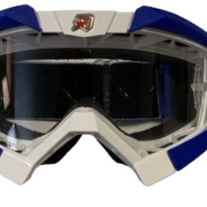 ARIETE GOGLE RIDING CROWS BASIC KOLOR BIAŁY/NIEBIESKI, SZYBKA ANTI FOG, ANTI SCRATCH, UV, ROLL-OFF READY, GĄBKA 2 WARSTWOWA
