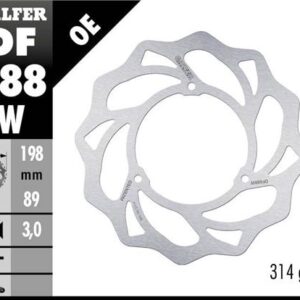 GALFER TARCZA HAMULCOWA PRZÓD KTM SX 65 '98-'24; HUSQVARNA TC 65 '17-'24; GAS GAS MC 65 '21-'24 (198X89X3MM) (3x6,5MM) WAVE