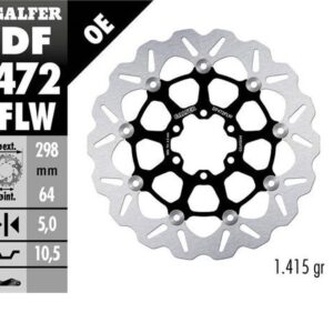GALFER TARCZA HAMULCOWA PRZÓD / TYŁ APRILIA; CAGIVA; INDIAN; MOTO MORINI; VICTORY; YAMAHA (298X64X5) (WAVE FLOATING) (PATRZ OPIS)