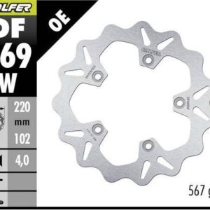GALFER TARCZA HAMULCOWA TYŁ APRILIA RS 125/250/457/660 '92-'24; RSV 1000 MILLE '98-'00; RSV 1000 TUONO '02-; (WAVE FIXED) (220X102X5MM)