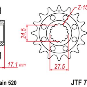 JT ZĘBATKA PRZEDNIA 2250 15 Z GUMĄ DUCATI 899 PANIGALE '14-'15, 959 PANIGALE '16-'19, (1199 PANIGALE '12-'17 KONWERSJA NA ŁAŃC. 520) (225015JT) (ŁAŃC. 520)
