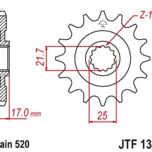 JT ZĘBATKA PRZEDNIA 2042 16 Z GUMĄ HONDA CB 500F/X '13-'15, CBR 500R '13-'15 (204216JTRB) (ŁAŃC. 520)
