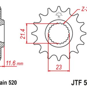 JT ZĘBATKA PRZEDNIA 2051 14 YAMAHA TT 250 '93-04' (205114JT) (ŁAŃC. 520)