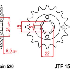 JT ZĘBATKA PRZEDNIA 2052 15 YAMAHA XT 250 TL (JAPAN) '83-84' SRX 250 '87' (205215JT) (ŁAŃC. 520) NA ZAMÓWIENIE