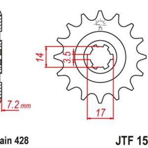 JT ZĘBATKA PRZEDNIA 2054 14 KAWASAKI KLT/KLF 110 '84-88', KLX 140 '08-20' (205414JT) (ŁAŃC. 428)