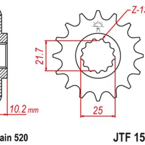 JT ZĘBATKA PRZEDNIA 2061 13 KAWASAKI KSF 250 '87-'04, KEF 300 '95-'03 (206113JT) (ŁAŃC. 520)