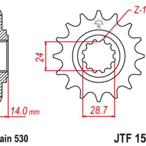 JT ZĘBATKA PRZEDNIA 2077 16 KAWASAKI ZRX 1100/1200 '97-06 (207716JT) (ŁAŃC. 530)