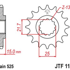 JT ZĘBATKA PRZEDNIA 2082 15 TRIUMPH TT/DAYTONA/SPEED FOUR 600 '00-05' DAYTONA 650 '05, (208215JT) (ŁAŃC. 525)