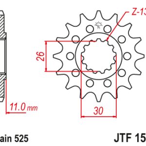JT ZĘBATKA PRZEDNIA 2091 15 Z GUMĄ YAMAHA FZ8 '10-'15, MT 09 '14-'20, MT 07 '14-'24 TDM 900 '02-'13 TENERE 700 19-, R1 '15'-24, TENERE 700 '20-'24 (209115JTRB) (ŁAŃC. 525)