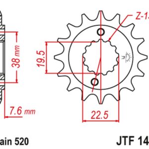 JT ZĘBATKA PRZEDNIA 2116 16 SUZUKI LTR 450 '06-'12, LTZ 400 '03-'13, RMX 450 '10-'13, KAWASAKI KFX 400, HYOSUNG TE 450 (211616JT) (ŁAŃC. 520)