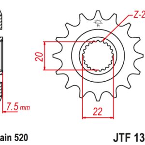 JT ZĘBATKA PRZEDNIA 2120 13 HONDA CR 125R '04-'07, CRF 250R/X '04-'17 (ŁAŃC. 520)