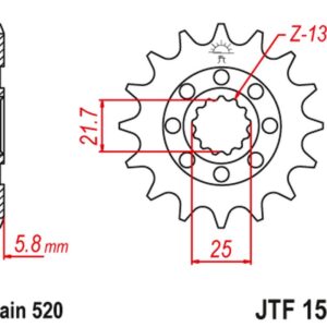 JT ZĘBATKA PRZEDNIA 2141 13 KAWASAKI KXF 450 '06-20' KLX 450 '08-20' (214113JT) (ŁAŃC. 520)