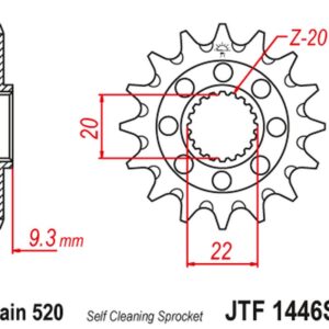 JT ZĘBATKA PRZEDNIA 2146 14 KAWASAKI KXF 250 '06-'17 SAMOOCZYSZCZAJĄCA (214614JT) (ŁAŃC. 520)
