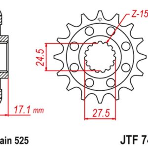 JT ZĘBATKA PRZEDNIA 2249 16 Z GUMĄ DUCATI PANIGALE 1199/1299 '12-'16 (224916JT) (ŁAŃC.525)