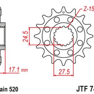 JT ZĘBATKA PRZEDNIA 2250 14 DUCATI 899 PANIGALE '14-'15, 959 PANIGALE '16-'19, (1199 PANIGALE '12-'17 KONWERSJA NA ŁAŃC. 520) (225014JT) (ŁAŃC. 520)