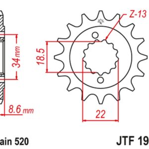 JT ZĘBATKA PRZEDNIA 2276 15 KTM 390 DUKE '13-'18, 390 RC '14-'18 (227615JTRB) (ŁAŃC. 520) Z GUMĄ