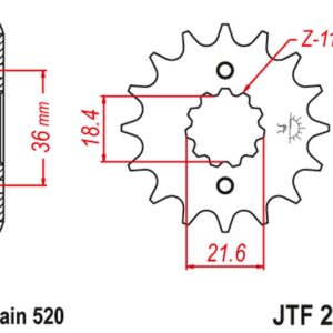 JT ZĘBATKA PRZEDNIA 2506 13 HONDA XL 250 S/M/N (MD26,MD31), AX 1 (250613JT) (ŁAŃC. 520)