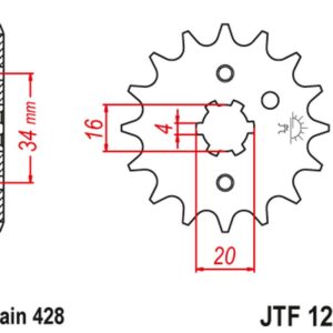 JT ZĘBATKA PRZEDNIA 263 12 SUZUKI RM 80/85, YAMAHA XT 125 R/X (26312JT) (ŁAŃC. 428)