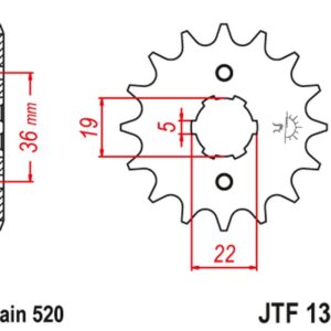 JT ZĘBATKA PRZEDNIA 337 13 HONDA TRX 250/300 '87-09', CR 250 '82-85', CR500 '84-85' (33713JT) (ŁAŃC. 520)