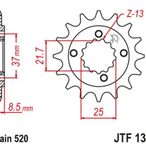 JT ZĘBATKA PRZEDNIA 350 16 HONDA XR 600R '91-'00, TRX 400EX /X '05-'14 POLARIS PREDATOR 500 '03-07' (35016JT) (ŁAŃC. 520)