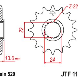 JT ZĘBATKA PRZEDNIA 402 16 APRILIA 650 PEGASO '91-97' (40216JT) (ŁAŃC.520)