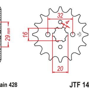 JT ZĘBATKA PRZEDNIA 425 13 SUZUKI GSXR 125 17-19, RG 80 86-87, GSX 125S 17-19, TS 125R '90-'96, RV 125 '07-'15 (42513JT) (ŁAŃC. 428) - ZASTĘPUJE JTF425.13