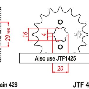 JT ZĘBATKA PRZEDNIA 425 17 SUZUKI TS 125R '90-'96, RV 125 '07-'15 (42517JT) (ŁAŃC. 428)