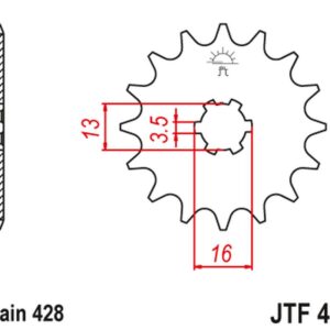 JT ZĘBATKA PRZEDNIA 428 12 SUZUKI DR-Z 50 '19-21', DR-Z 70 '08-18', DS/JR/RM/RG/GT/TS 80 '77-03' (42812JT) (ŁAŃC. 428)