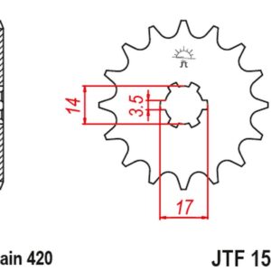 JT ZĘBATKA PRZEDNIA 504 14 KAWASAKI Z125 PRO (BR125) '17-'18 (50414JT) (ŁAŃC. 420)