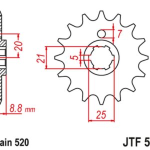 JT ZĘBATKA PRZEDNIA 507 14 KAWASAKI KX 250 '79-86' KX 500 '83-86' KLT200/250 '80-85' HUSQVARNA CR/WR 250/360 '90-98' (50714JT) (ŁAŃC. 520)