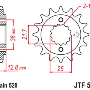 JT ZĘBATKA PRZEDNIA 511 14 KAWASAKI KLR 650 '90-'14 (51114JT) (ŁAŃC. 520)