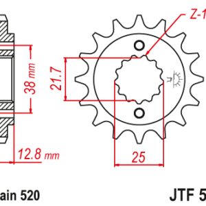 JT ZĘBATKA PRZEDNIA 511 15 Z GUMĄ KAWASAKI KLR 650 '90-'14 (51115JTRB) (ŁAŃC. 520)