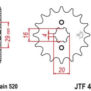 JT ZĘBATKA PRZEDNIA 514 14 KAWASAKI KX 125 '84-'93 (51414JT) (ŁAŃC. 520)