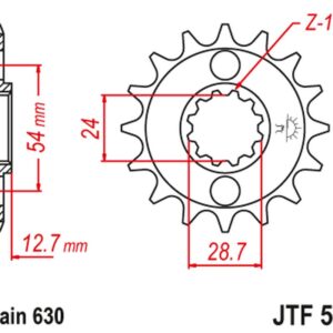 JT ZĘBATKA PRZEDNIA 522 15 KAWASAKI Z 1000 '81-83', GPZ 1100 '81-82' Z 1100 '84-86' (52215JT) (ŁAŃC. 630)