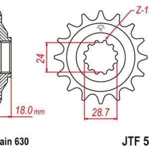 JT ZĘBATKA PRZEDNIA 524 15 KAWASAKI GPZ 1100 '83-85' (52415JT) (ŁAŃC. 630)
