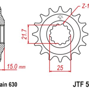 JT ZĘBATKA PRZEDNIA 528 15 KAWASAKI GPZ 750 UNITRACK '82-'89 (ZX750A1-A5) (52815JT) (ŁAŃC. 630)