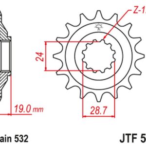 JT ZĘBATKA PRZEDNIA 529 17 KAWASAKI ZX 10 B1-B3 TOMCAT '88-90' (52917JT) (ŁAŃC. 532)