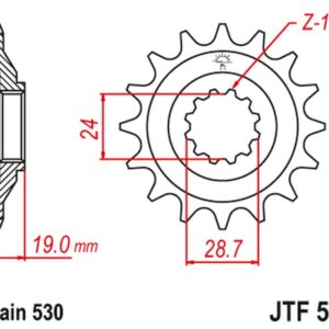 JT ZĘBATKA PRZEDNIA 532 17 KAWASAKI ZX10 '88-90' (ZX 1000 B1-B3) (53217JT) (ŁAŃC. 530)