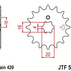 JT ZĘBATKA PRZEDNIA 560 16 KAWASAKI KX 65/80/85 (56016JT) (ŁAŃC. 420) (+2)