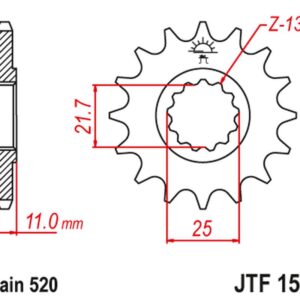 JT ZĘBATKA PRZEDNIA 566M 15 YAMAHA YZF R6 '99-20', YZF R7 '99-01', YZF 750 R '99-01', FZ6 '04-09' (566M15JT) (ŁAŃC. 520) KONWERSJA