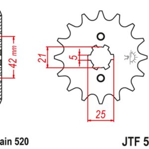 JT ZĘBATKA PRZEDNIA 569 11 YAMAHA YFM 125 GRIZZLY '04-'12, YZ 250 '77-'98, KAWASAKI KX 250 '87-'98 (56911JT) (ŁAŃC. 520)