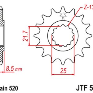 JT ZĘBATKA PRZEDNIA 585 17 KAWASAKI ZX-6R/RR '07-17, YAMAHA XTZ 750 '90-'98 (58517JT) (ŁAŃC. 520) (+1)