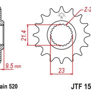 JT ZĘBATKA PRZEDNIA YAMAHA XT 600 '99-03' TT 600 '04, (GRUBOŚĆ 9.5MM) (ŁAŃC. 520)