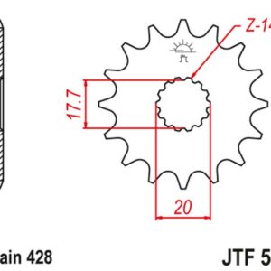 JT ZĘBATKA PRZEDNIA Z GUMĄ 577 16 YAMAHA DT 125R '93-'06, KAWASAKI NINJA 125 / Z 125 '19 (57716JTRB) (ŁAŃC. 428)