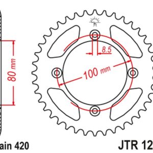 JT ZĘBATKA TYLNA 238 51 HONDA CRF 70 '04-12'; CRF 110 '13-21', XR 70/80 '97-03', CR 50/80 '82-84' (23851JT) (ŁAŃC.420)