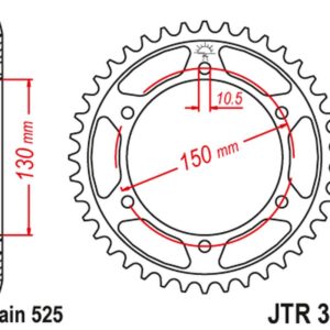 JT ZĘBATKA TYLNA 300 48 HONDA XL600V TRANSALP '87-'99, XL700V '08-'13 (30048JTZBK) (ŁAŃC. 525) KOLOR CZARNY