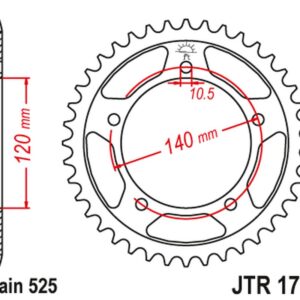 JT ZĘBATKA TYLNA 4398 47 SUZUKI DL 650 V-STROM '04-'24 (439847JTZBK) (ŁAŃC. 525) KOLOR CZARNY
