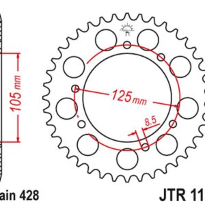 JT ZĘBATKA TYLNA 4413 50 YAMAHA XT 125X/SM '05-'09 (441350JT) (ŁAŃC. 428) - ZASTĘPUJE JTR1134.50ZBK