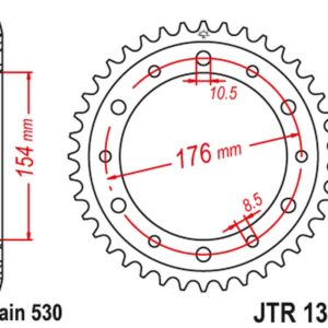 JT ZĘBATKA TYLNA 4434 43 HONDA VFR750, VFR800 V-TEC '02-'14, VFR800X CROSSRUNNER '11-'15 (443443JTZBK) (ŁAŃC. 530) KOLOR CZARNY